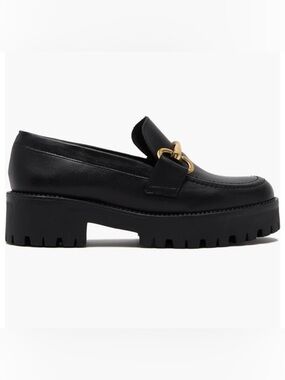Real Leather Chunky Loafers with Gold Buckles